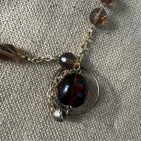 Brown planet orb sphere circle gold tone layering necklace long lanyard wrap - Picture 5 of 5